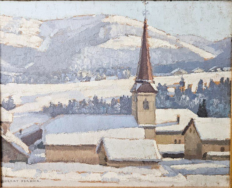 Robert Fernier , Paysage D Hiver Jura  , Huile Sur Panneau 22 x 27 