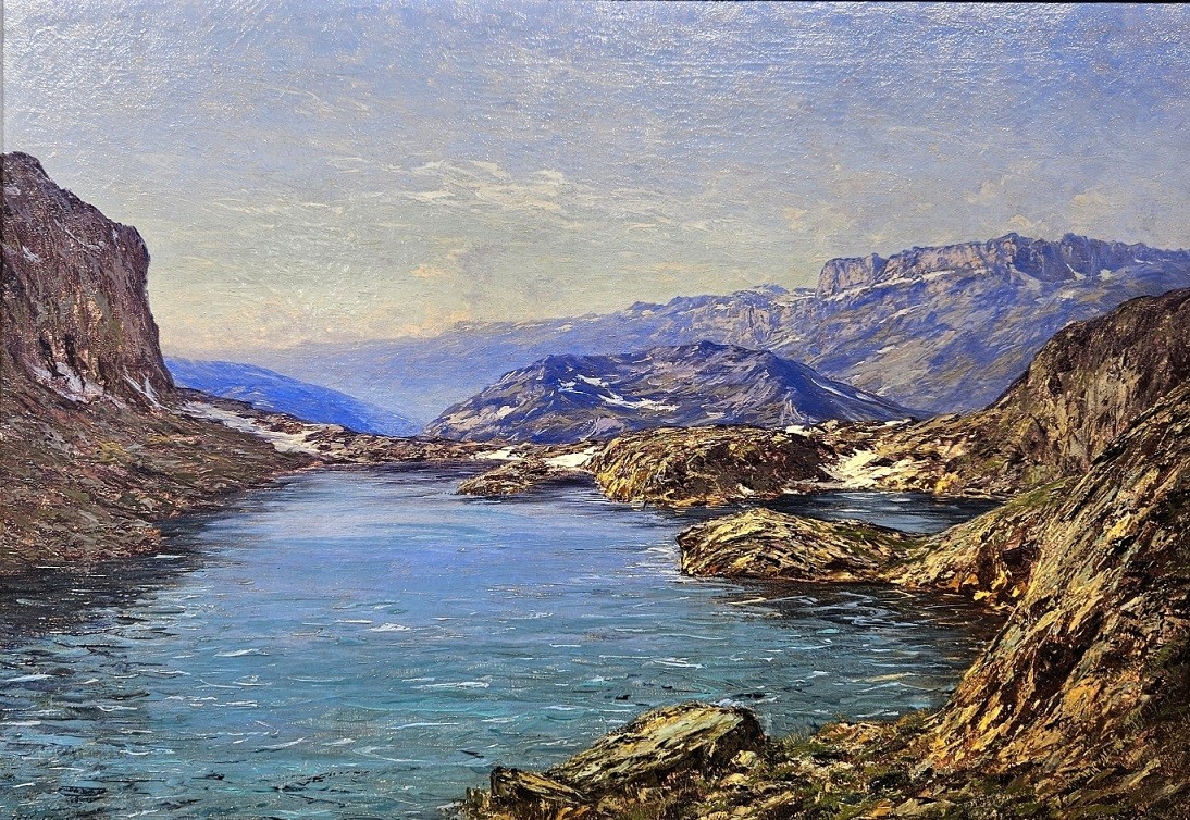 huile sur toile de Charles Alexandre Bertier , le lac Cornu , chamonix 38 x 55 