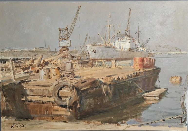 Oil On Canvas, Harbor Scene, 50 X 73, Jacques Gatti