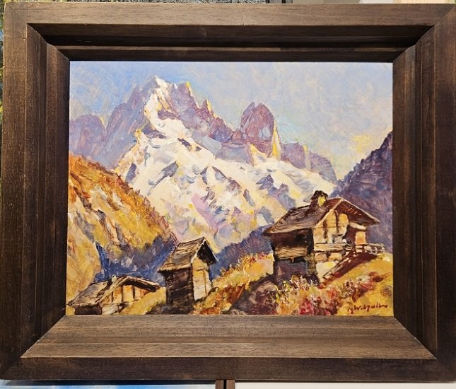 Marcel Wibault , chalets devant la verte et les drus , Chamonix , 38 x 46 -photo-2
