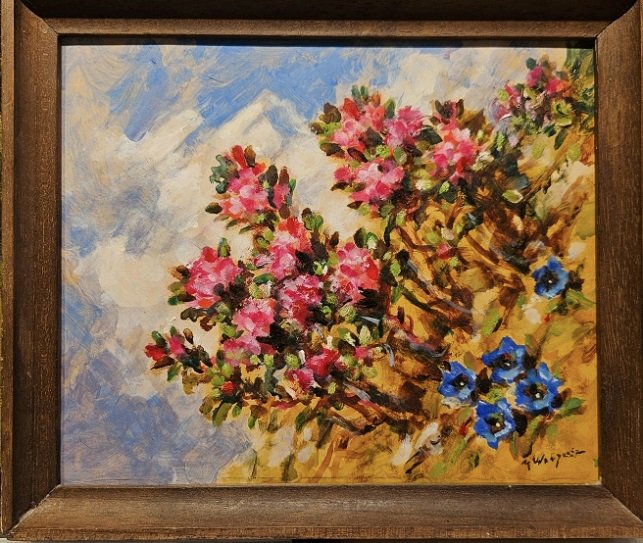 Marcel Wibault, Rhododendrons And Gentians, 23 X 28, Chamonix 