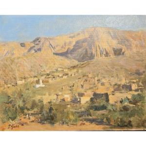 Orientalist Oil On Canvas, Landscape Of The Atlas Mountains, Morocco, Jacques Gatti (1927–2015)