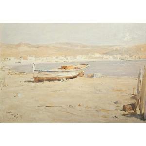 Oil   50 X 73 ,  Orientalist , Fisherman's Boat , Bou Zadjar , Algeria , Jacques Gatti