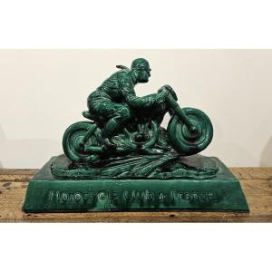 trophé moto , Motocycle club de France , ceramique emaillée  , vers 1932 