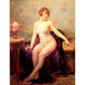 Nude With A Bouquet Of Roses, Emile Albert De Mandre (1869-?)