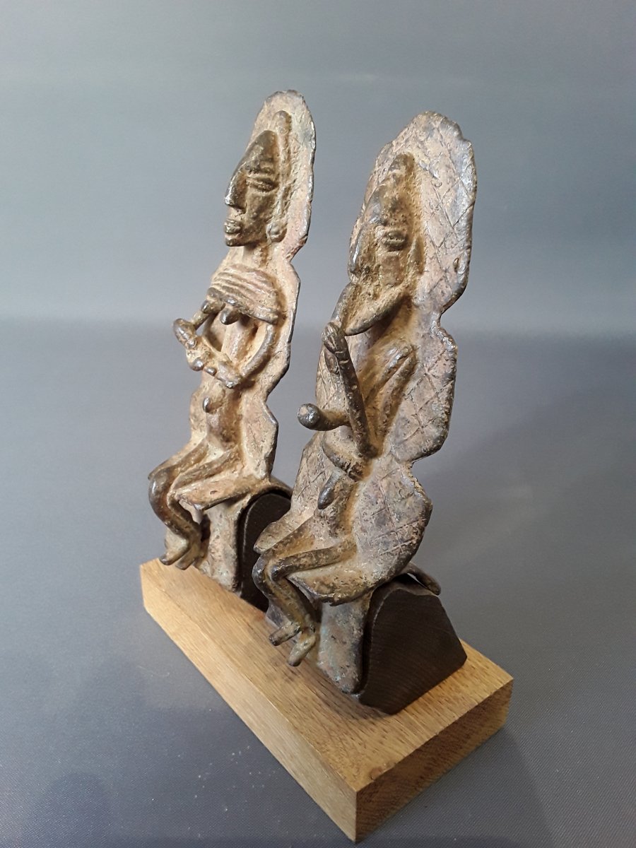 Couple De Statuettes Dogon En Bronze -photo-3