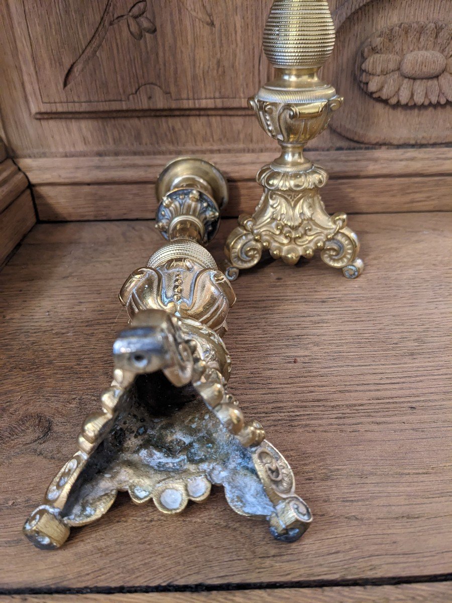 Paire De Bougeoirs En Bronze d'époque Romantique-photo-2