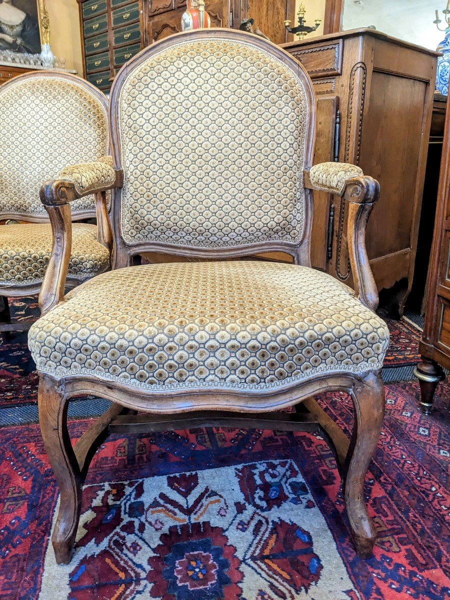 Pair Of Armchairs With Flat Backs In Molded Beech, Louis XV Period.-photo-3