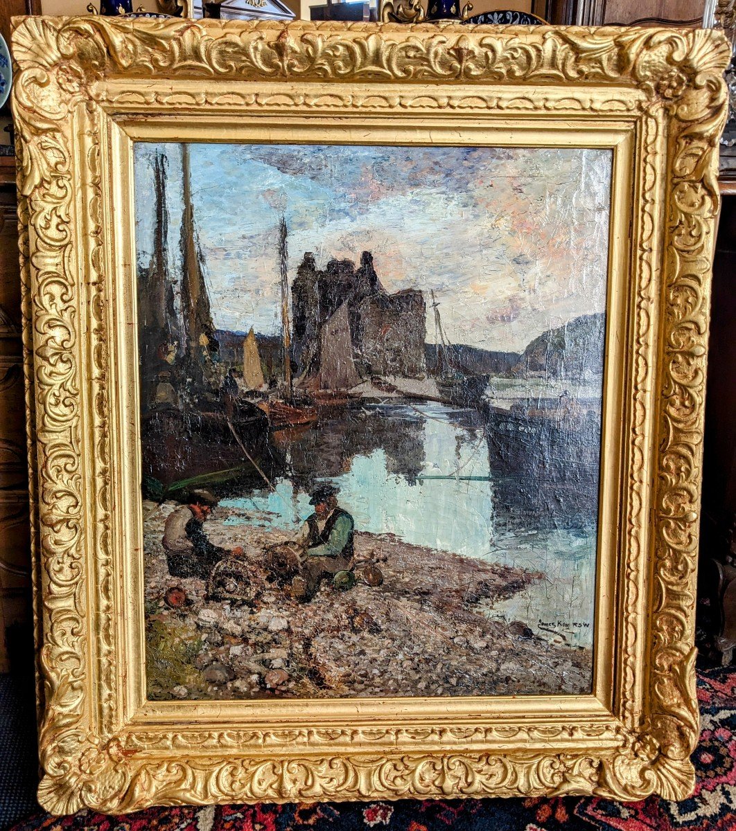 Large Oil On Canvas Signed James Kay "castle Of King Robert The Bruce" Arran (scotland)