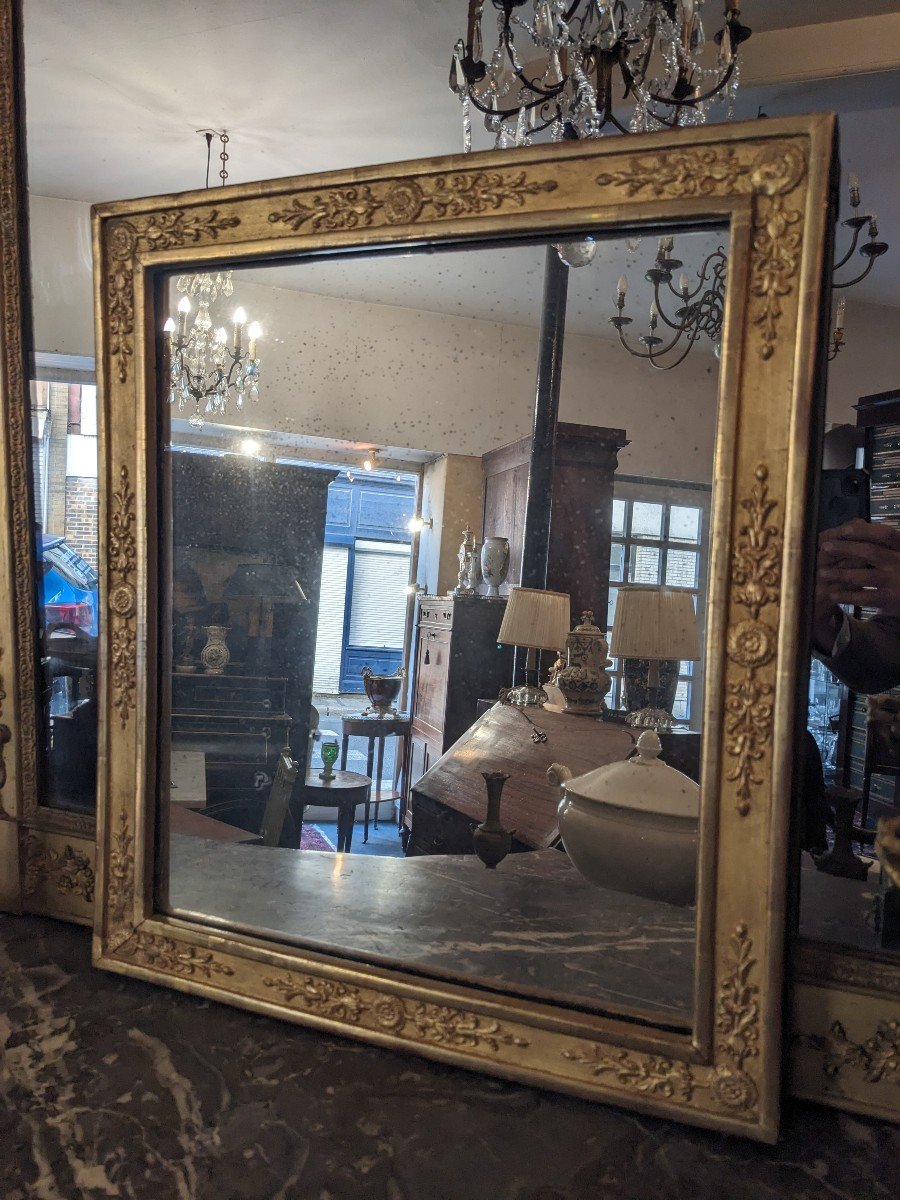 Miroir En Bois Et Stuc Doré d'époque Empire  ( 65 X 57 Cm).-photo-2