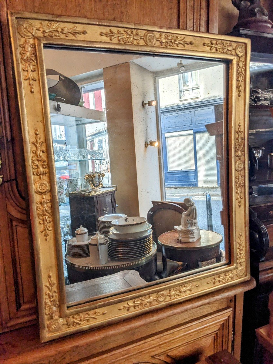 Miroir En Bois Et Stuc Doré d'époque Empire  ( 65 X 57 Cm).