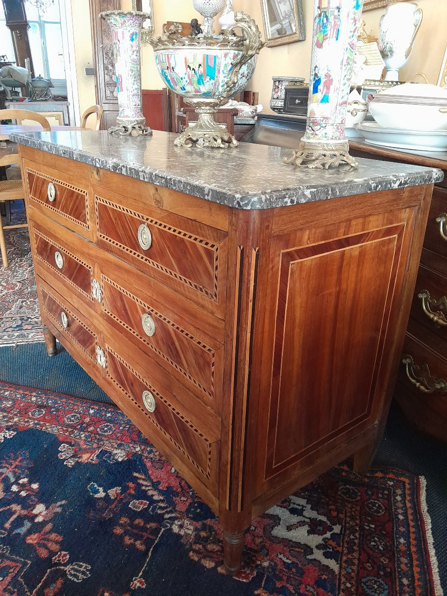Louis XVI Period Chest Of Drawers In Marquetry From Eastern France.-photo-2