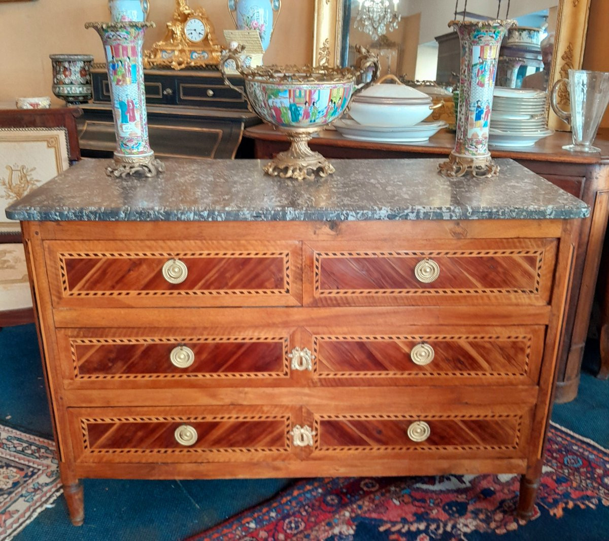 Louis XVI Period Chest Of Drawers In Marquetry From Eastern France.-photo-3