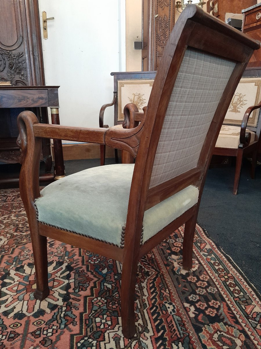 Pair Of Empire Period Swan Neck Armchairs In Solid Mahogany.-photo-1