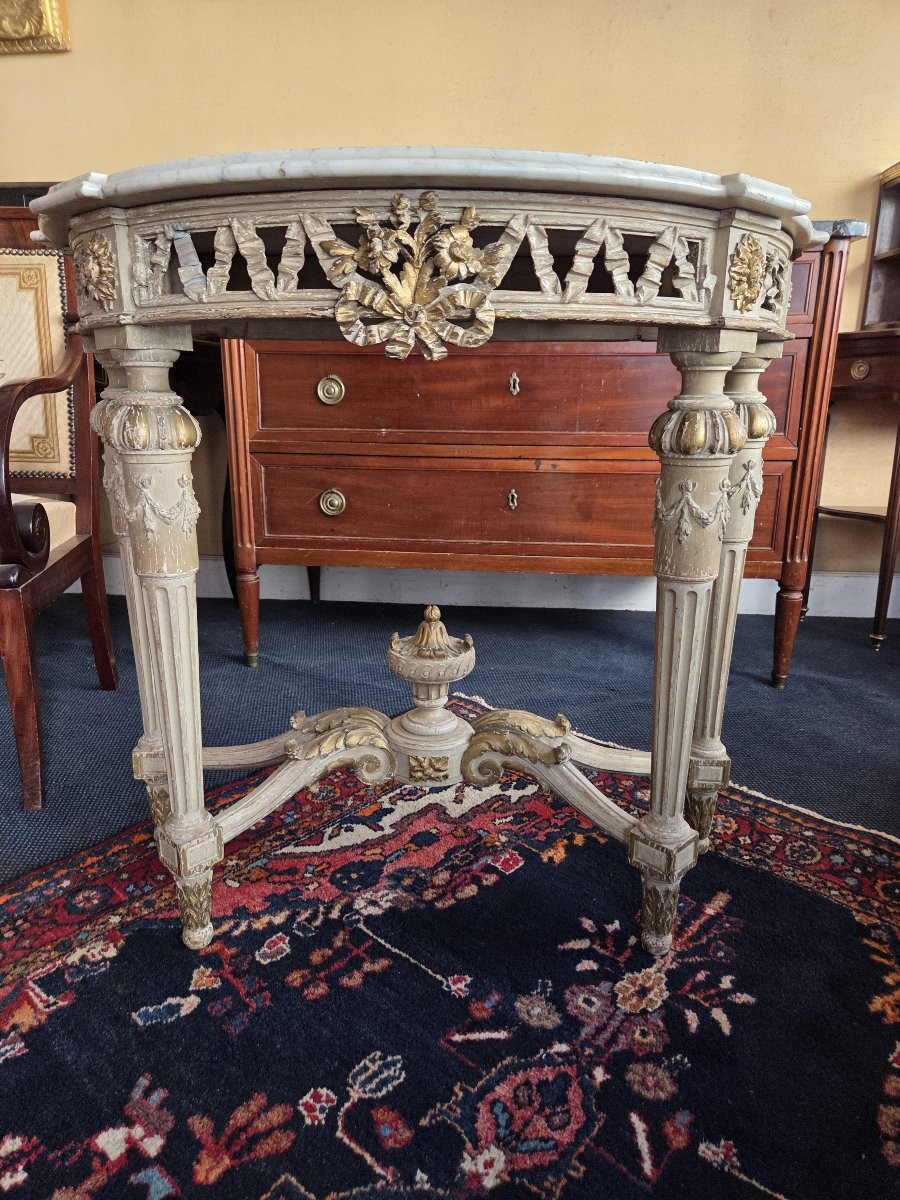Petite console de style Louis XVI en bois peint et doré d'époque Napoléon III.-photo-3