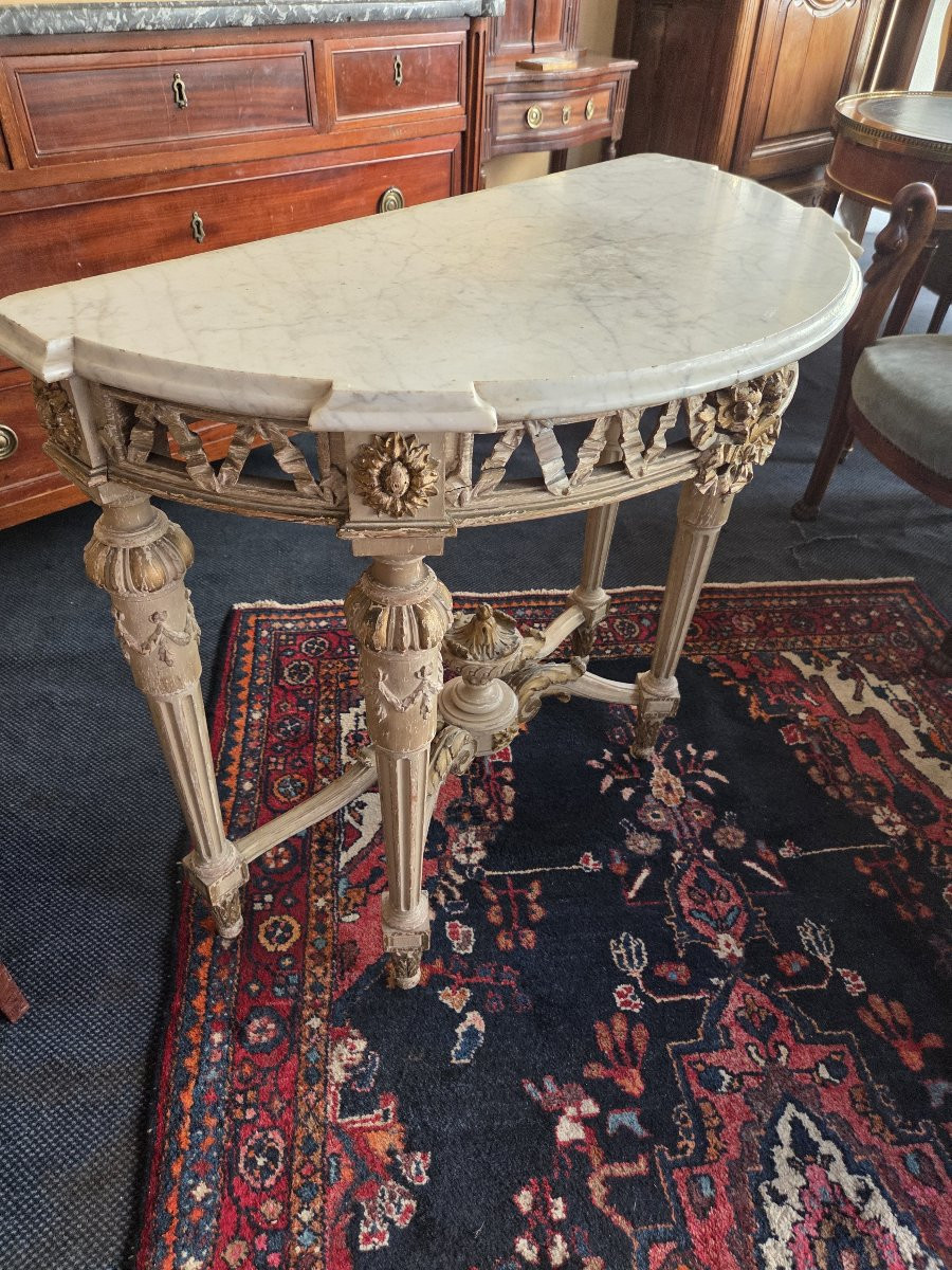 Petite console de style Louis XVI en bois peint et doré d'époque Napoléon III.-photo-4
