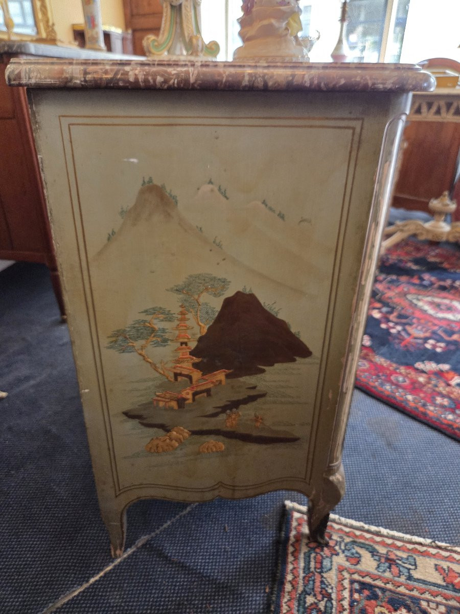 Small Painted Chest Of Drawers In The Shape Of A Crossbow In The Louis XV Style-photo-2