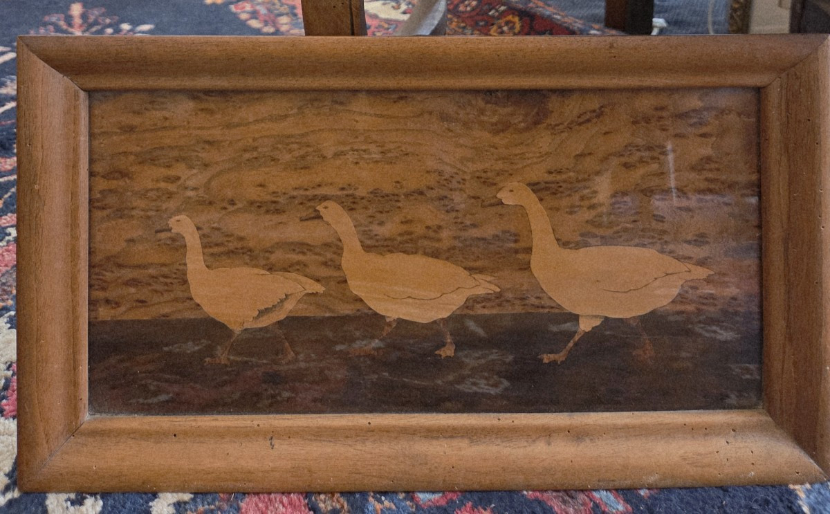 Tableau en marqueterie à décor d'oies par Charles Spindler Alsace