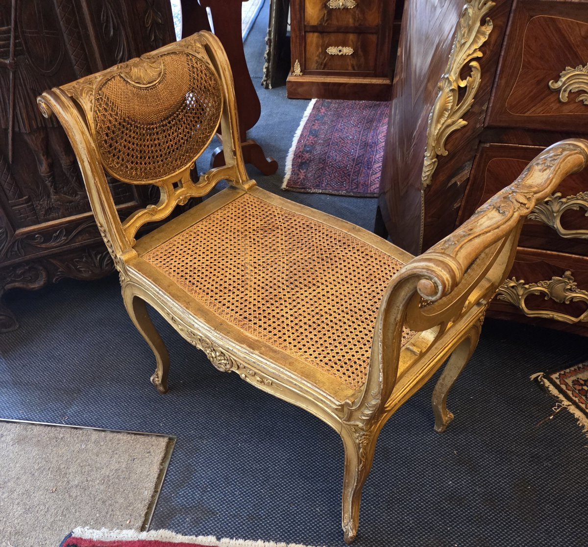 Tabouret ou banquette de piano en bois doré d'époque Napoléon III et de style Louis XV -photo-2