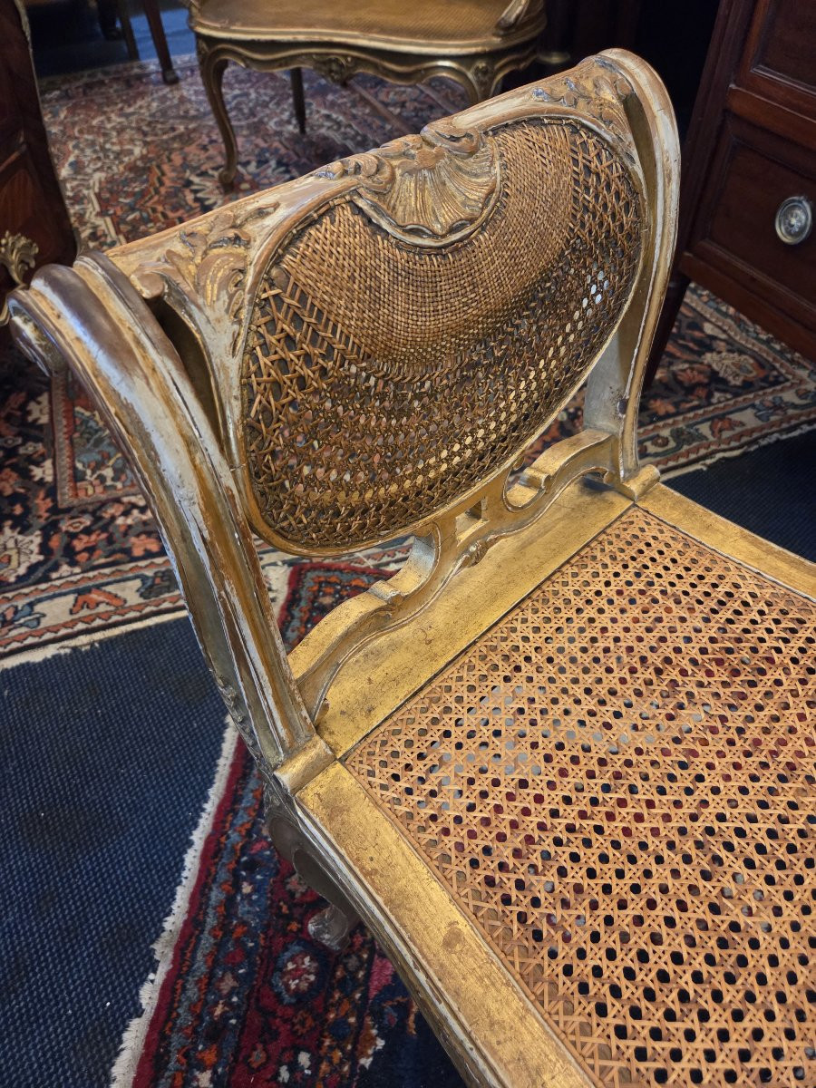 Tabouret ou banquette de piano en bois doré d'époque Napoléon III et de style Louis XV -photo-3