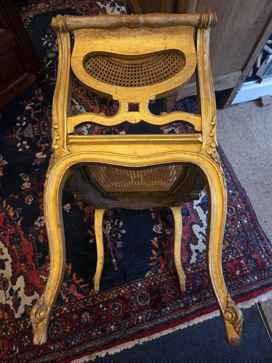 Tabouret ou banquette de piano en bois doré d'époque Napoléon III et de style Louis XV -photo-3