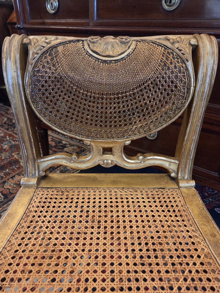 Tabouret ou banquette de piano en bois doré d'époque Napoléon III et de style Louis XV -photo-4