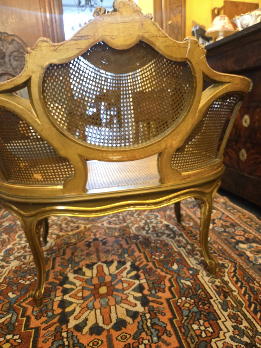 Small Napoleon III Bench In Gilded Wood With Cane Bottom In The Louis XV Style-photo-4