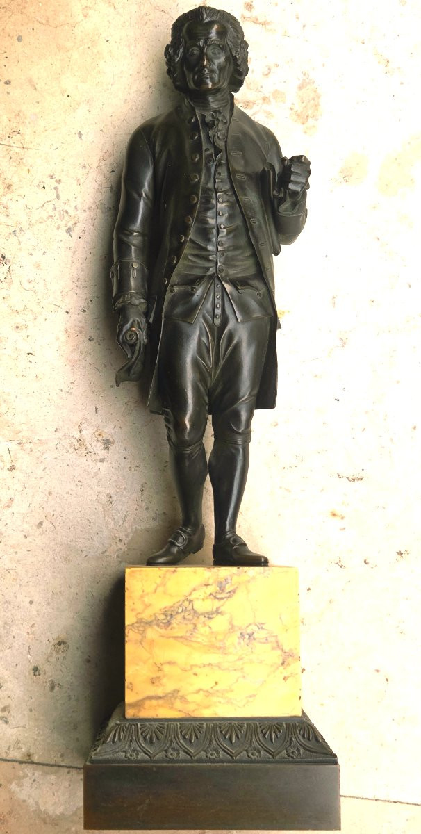 Paire de statuettes en bronze Voltaire et Rousseau vers 1830-photo-1