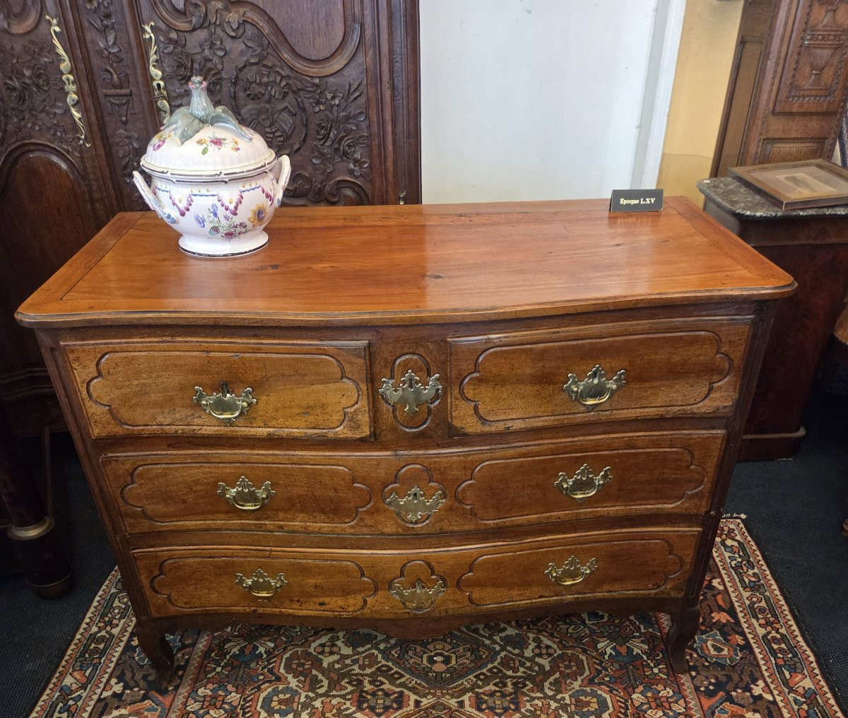 Louis XV Period Chest Of Drawers With Curved Front In Solid Walnut.-photo-1