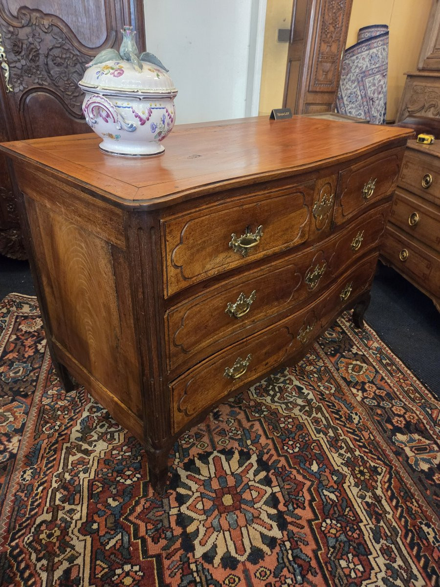 Louis XV Period Chest Of Drawers With Curved Front In Solid Walnut.-photo-3
