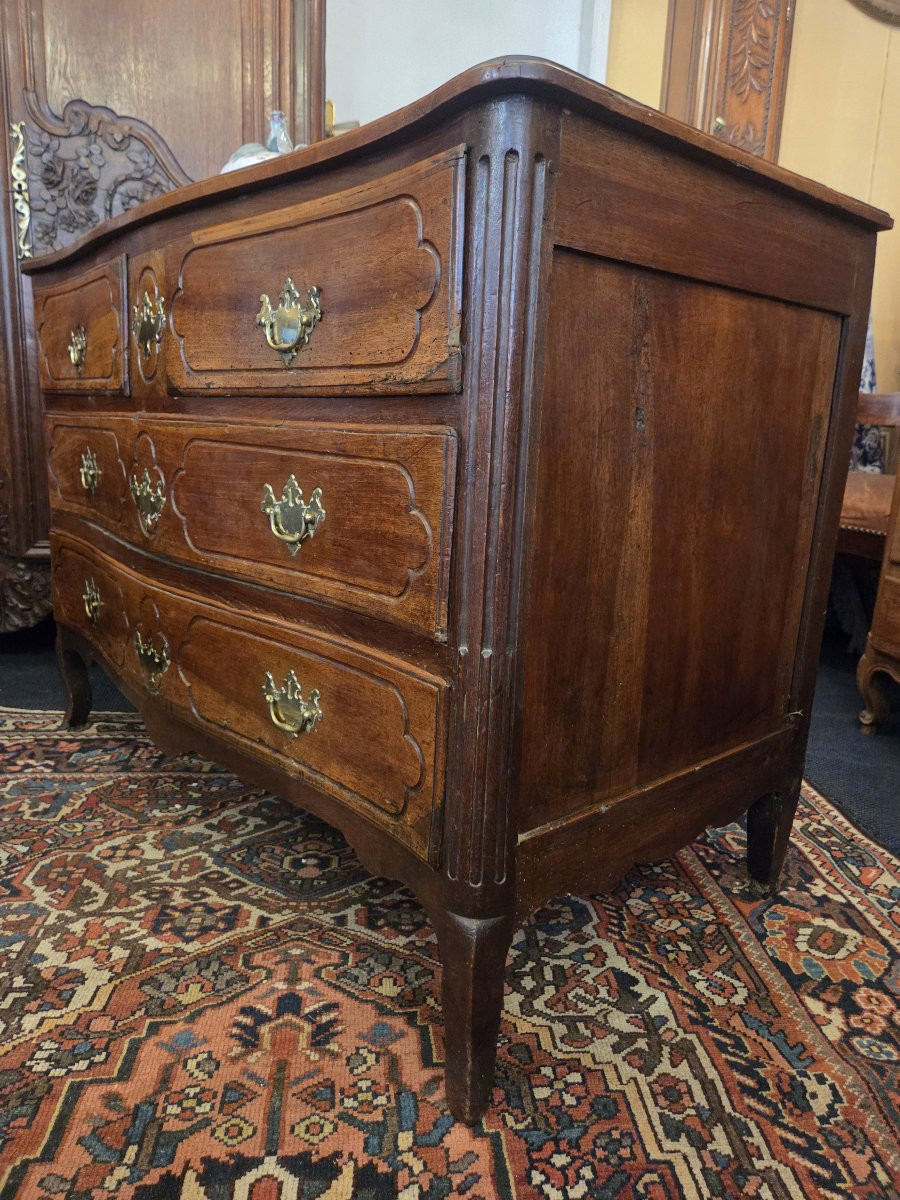 Louis XV Period Chest Of Drawers With Curved Front In Solid Walnut.-photo-4