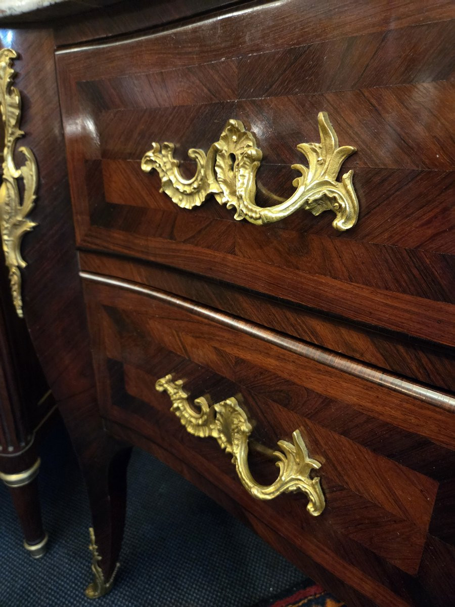 Louis XV Style Commode In Veneered Wood, Curved On All Sides-photo-2