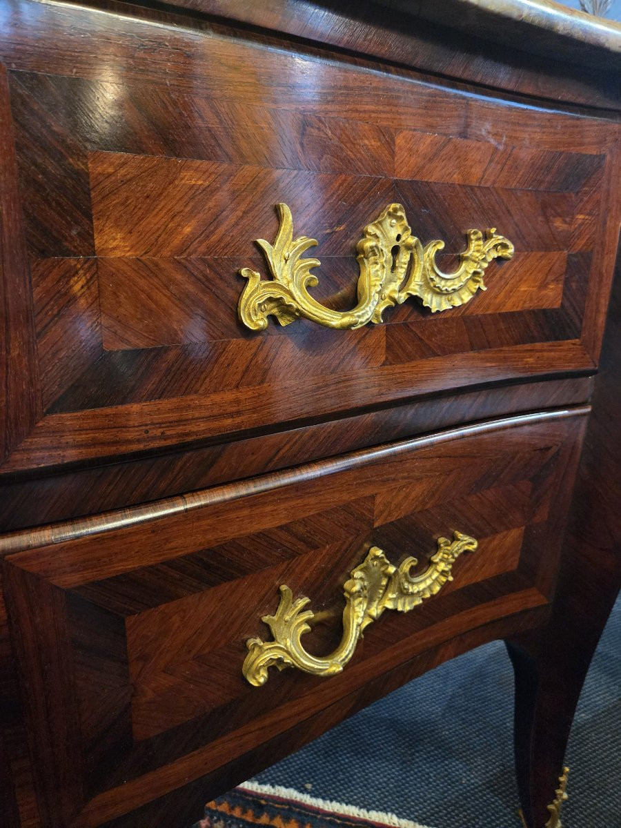 Louis XV Style Commode In Veneered Wood, Curved On All Sides-photo-4