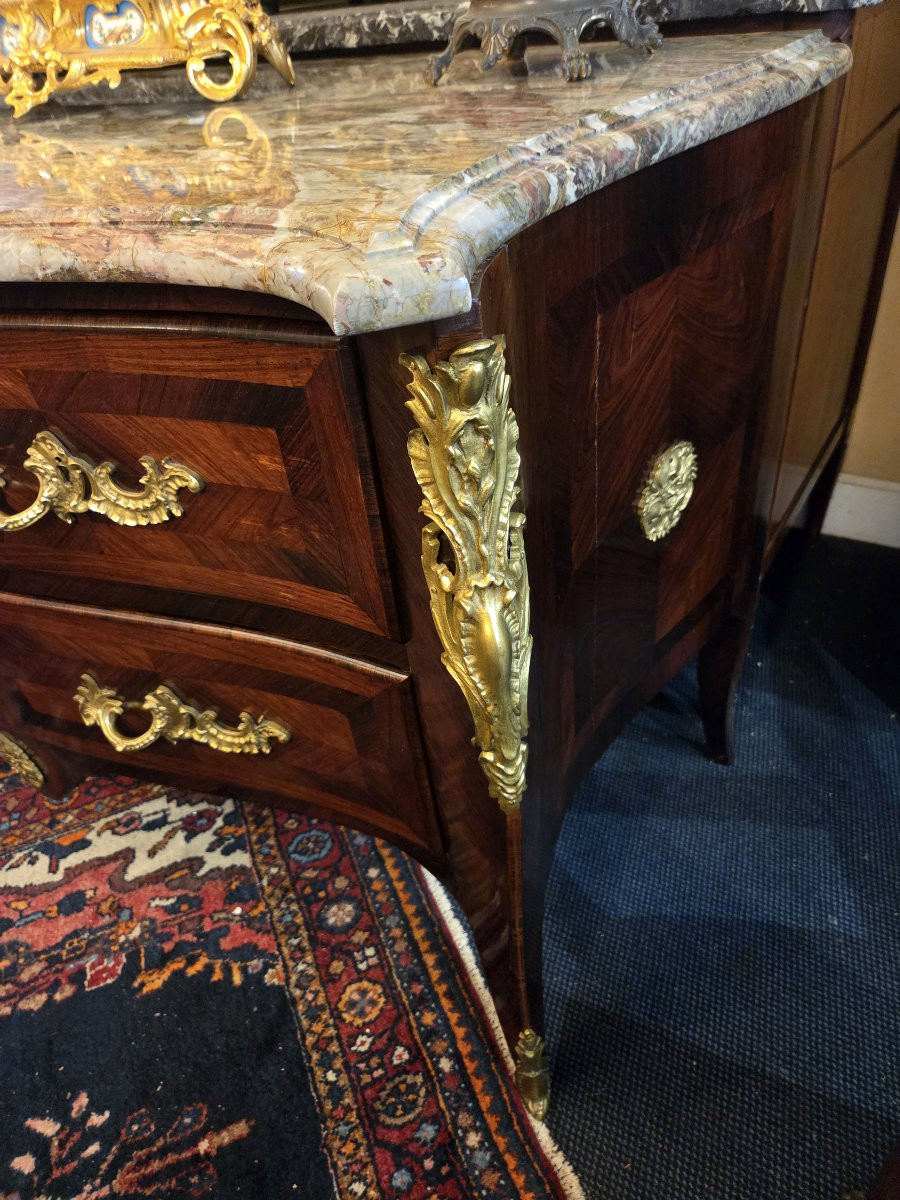 Louis XV Style Commode In Veneered Wood, Curved On All Sides-photo-1