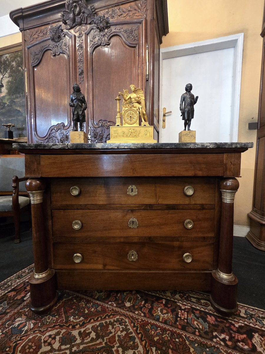 Small Empire Period Chest Of Drawers With Detached Columns In Solid Walnut.-photo-2