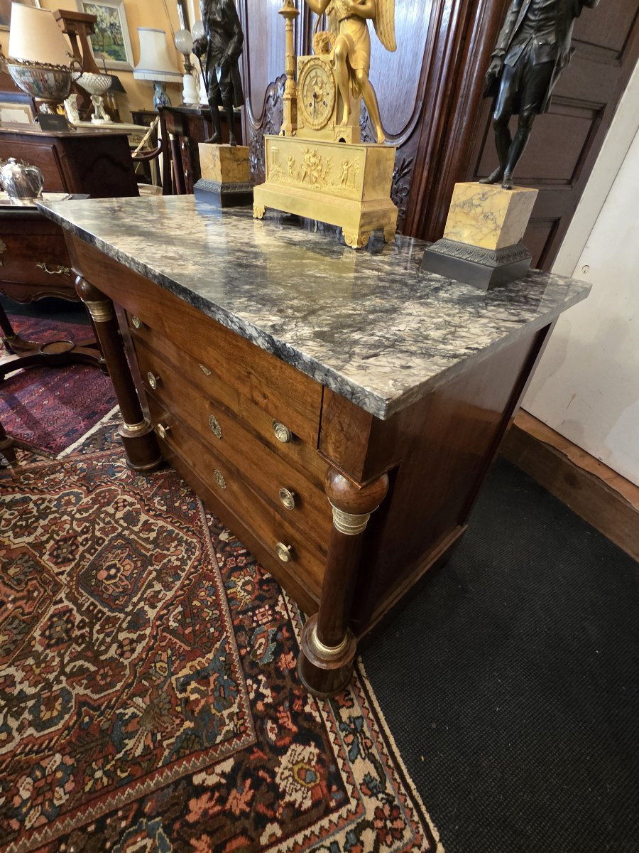 Small Empire Period Chest Of Drawers With Detached Columns In Solid Walnut.-photo-3