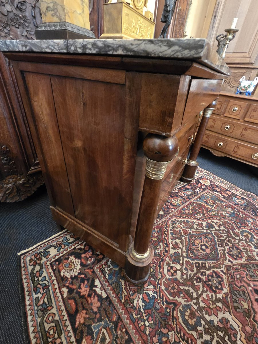 Small Empire Period Chest Of Drawers With Detached Columns In Solid Walnut.-photo-4