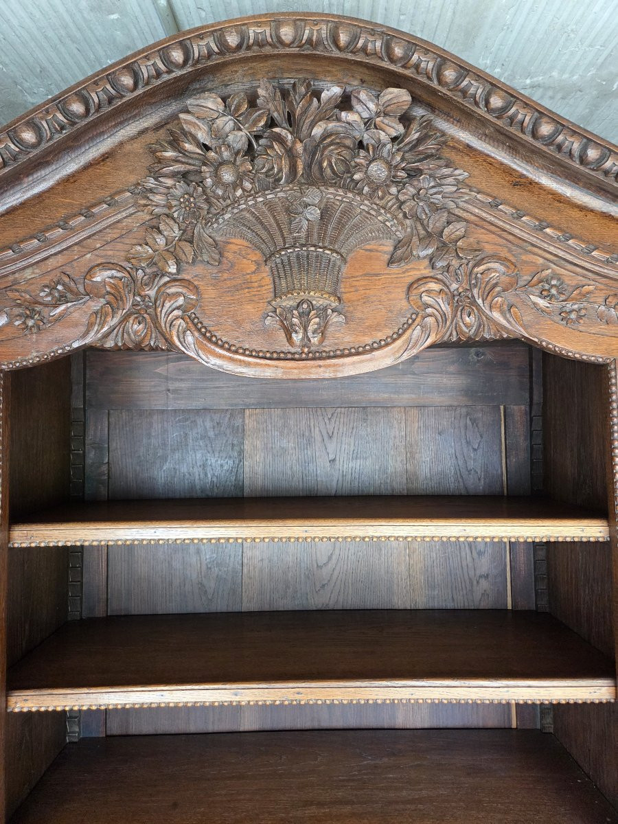 Buffet normand cauchois  à deux corps en chêne sculpté Fécamp XIXème-photo-2