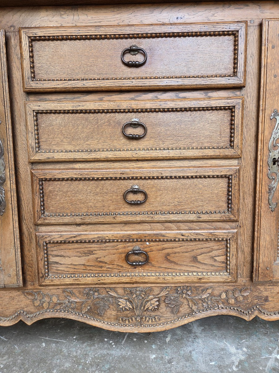 Buffet normand cauchois  à deux corps en chêne sculpté Fécamp XIXème-photo-1