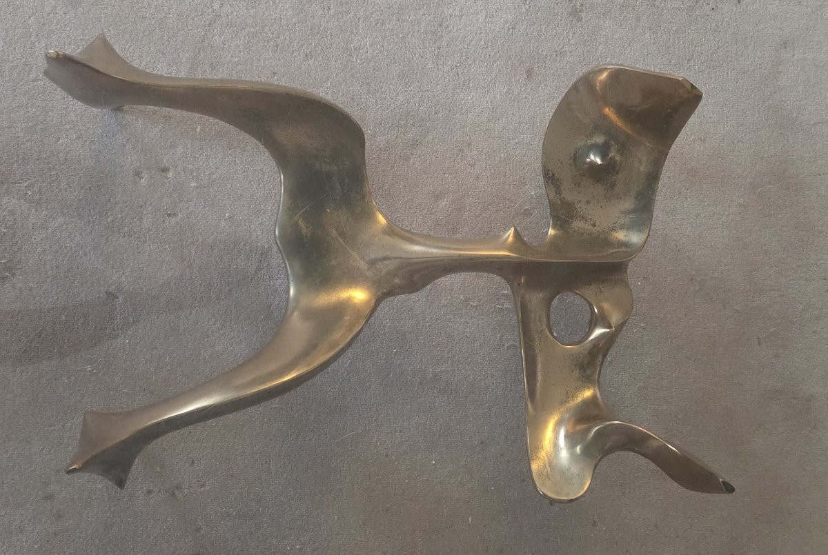 Table basse en bronze doré et verre signée Roman 8/8-photo-2