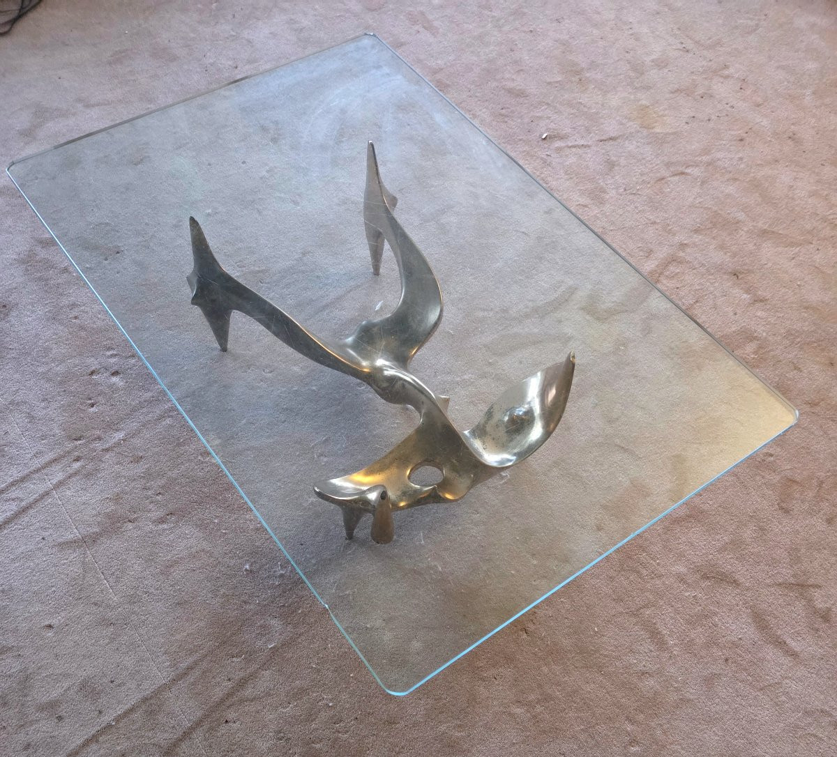 Table basse en bronze doré et verre signée Roman 8/8-photo-4