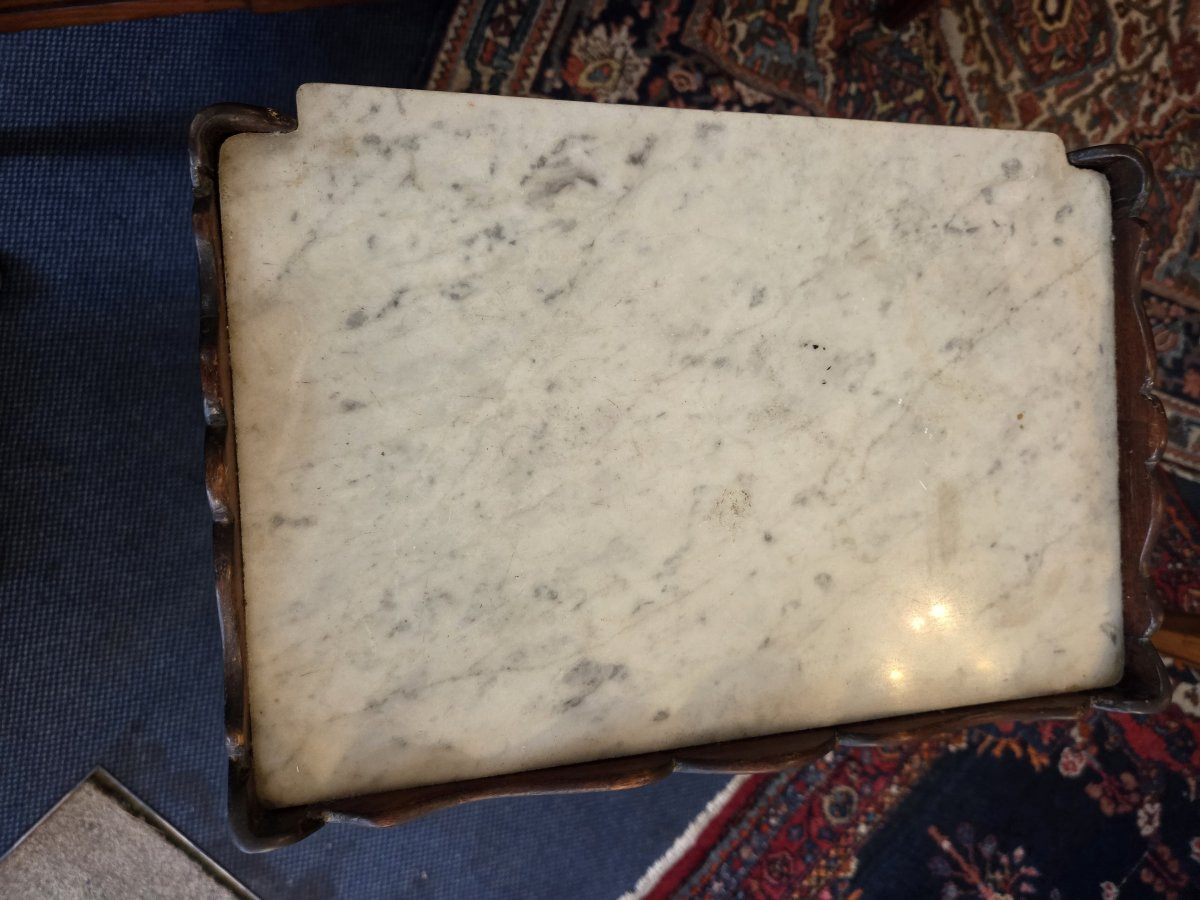 Table chiffonnière d'époque Louis XV en bois de placage et acajou-photo-2