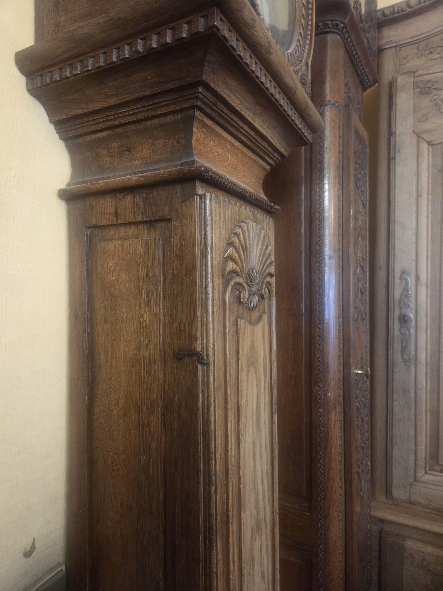 Horloge normande en chêne sculpté d'époque Louis XVI-photo-2