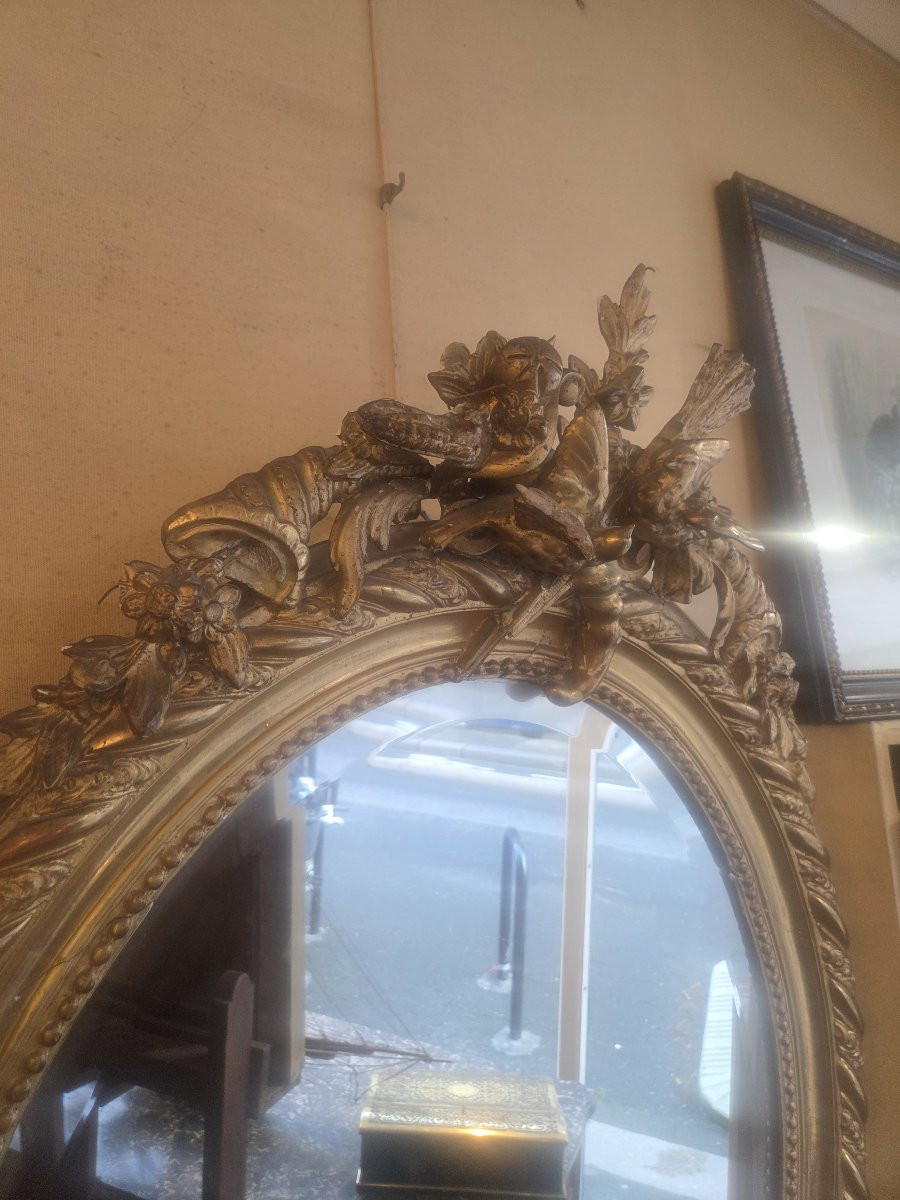 Miroir ovale en bois et stuc doré d'époque Napoléon III ( 120 x 85 cm)-photo-2