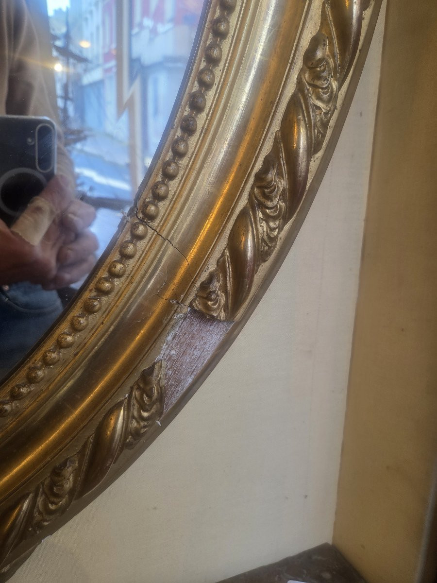 Miroir ovale en bois et stuc doré d'époque Napoléon III ( 120 x 85 cm)-photo-3