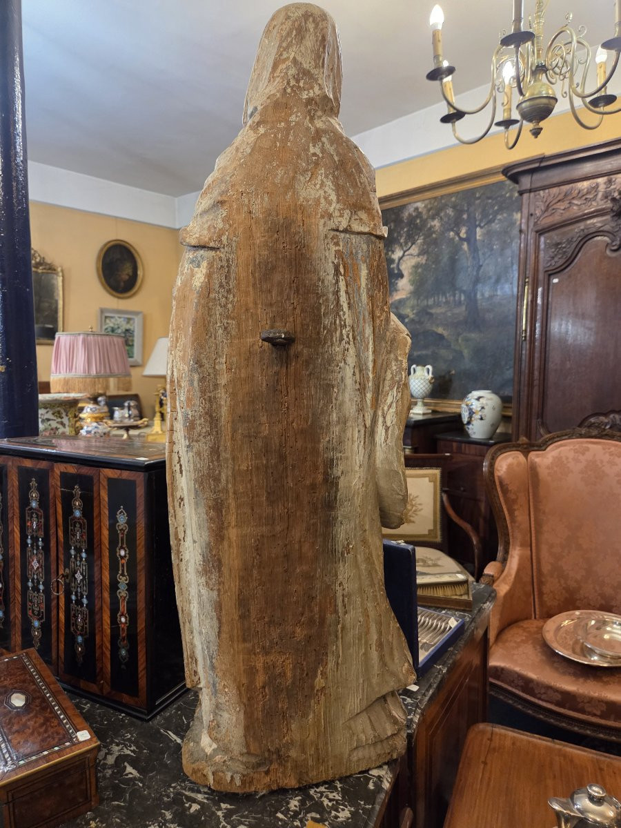 Grande statue religieuse ( Sainte-Anne?) en bois sculpté XVII ou XVIIIème . ( Ht: 96 cm)-photo-2
