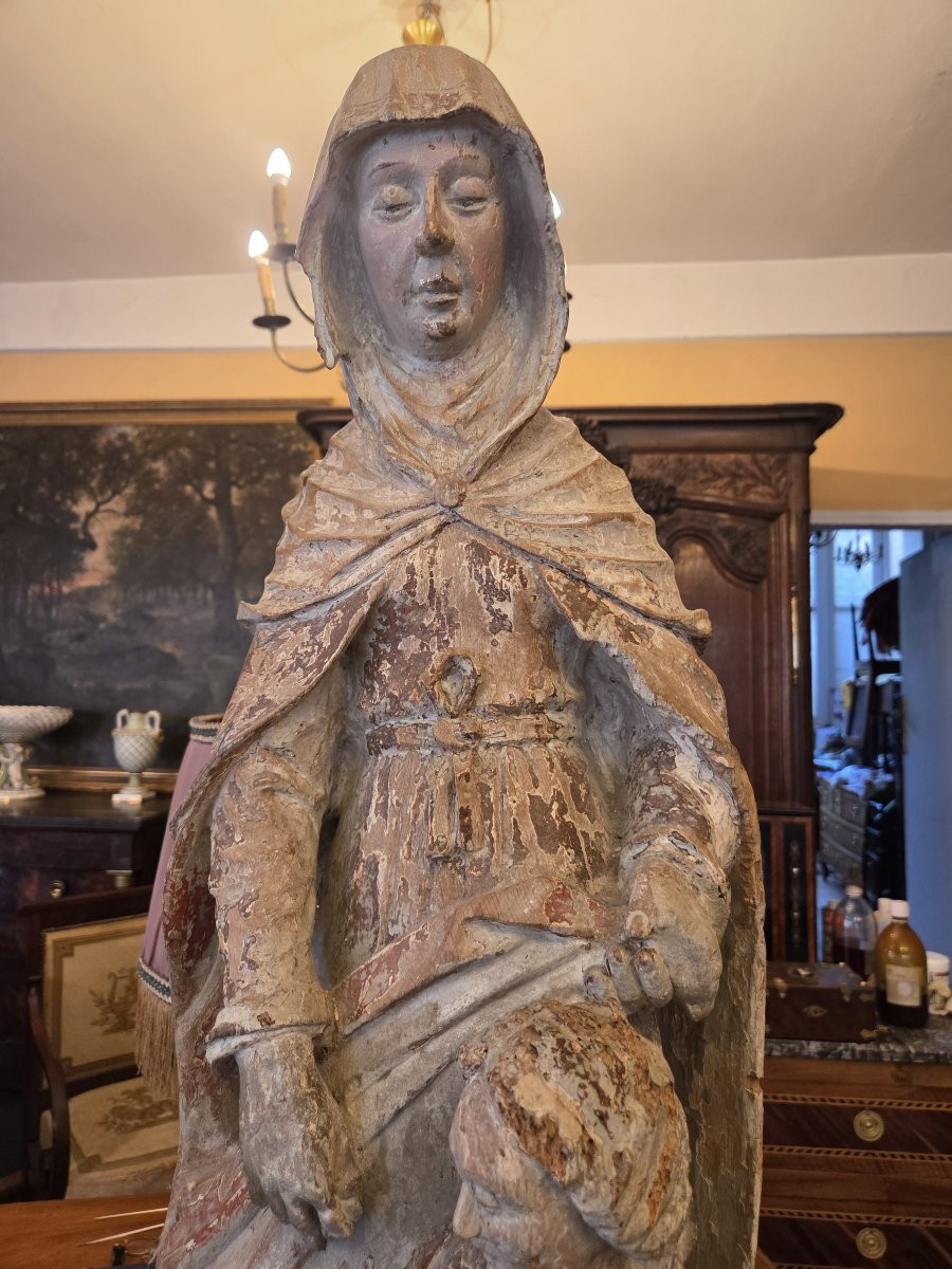 Grande statue religieuse ( Sainte-Anne?) en bois sculpté XVII ou XVIIIème . ( Ht: 96 cm)-photo-3