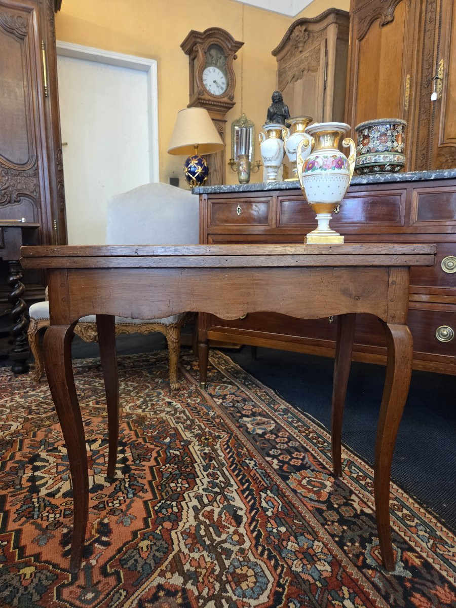 Table à jeux d'époque Louis XV en merisier pouvant faire console ;-photo-2
