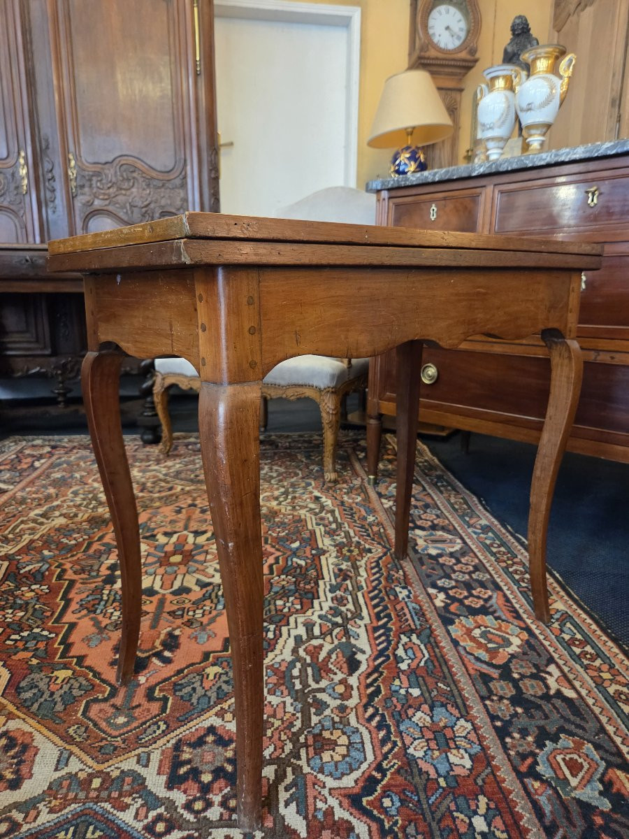 Table à jeux d'époque Louis XV en merisier pouvant faire console ;-photo-3