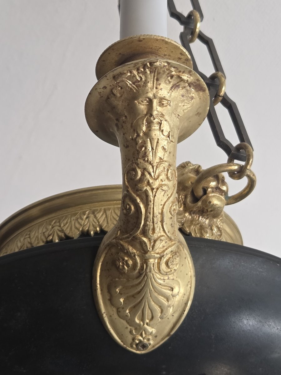 Lustre de style Empire en bronze doré et peint à sept lumières-photo-4
